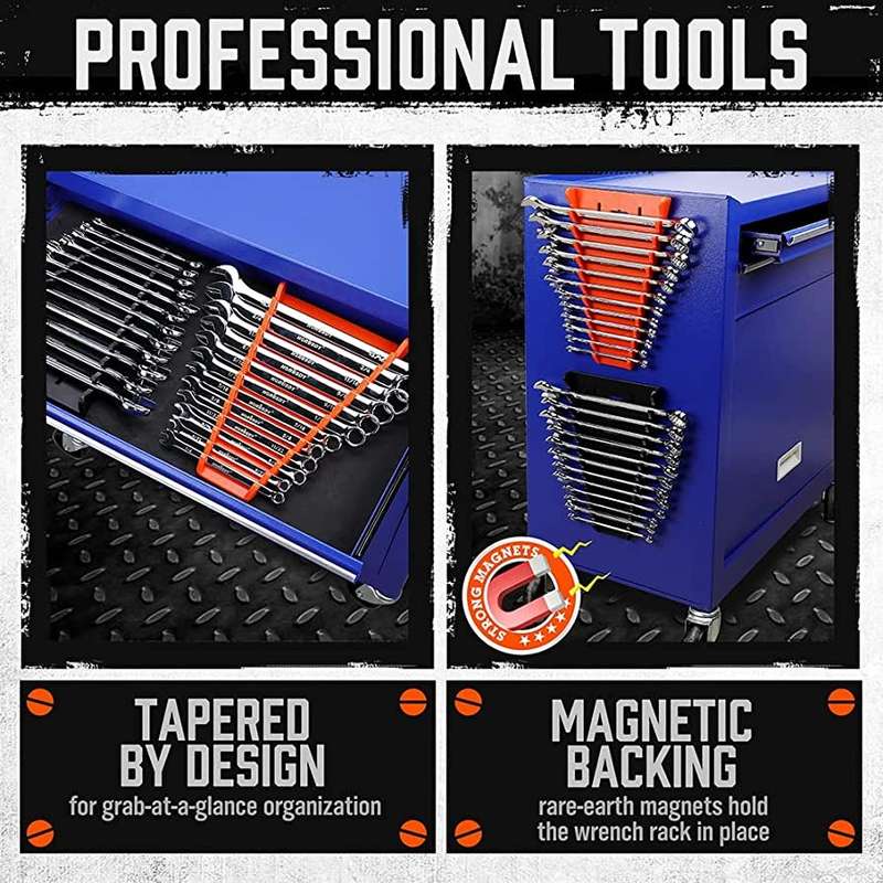 12-Slot Plastic Magnetic Removable Tray Wrench Storage Bracket(Black+Blue)
