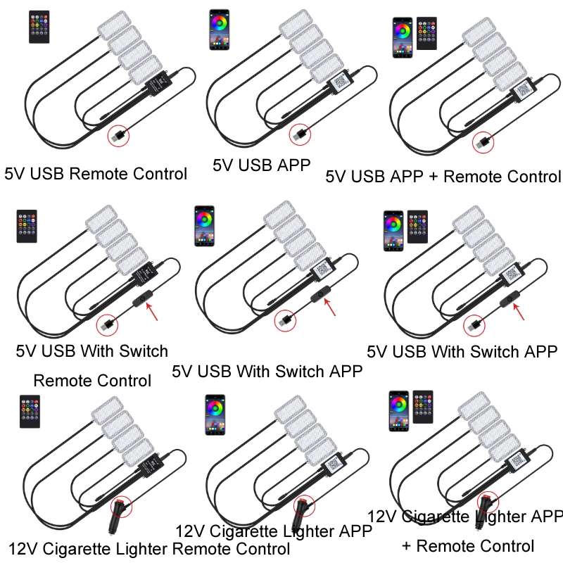 Eight-Color LED Voice Control Car Music Rhythm Atmosphere Light, Specification: 5V USB APP