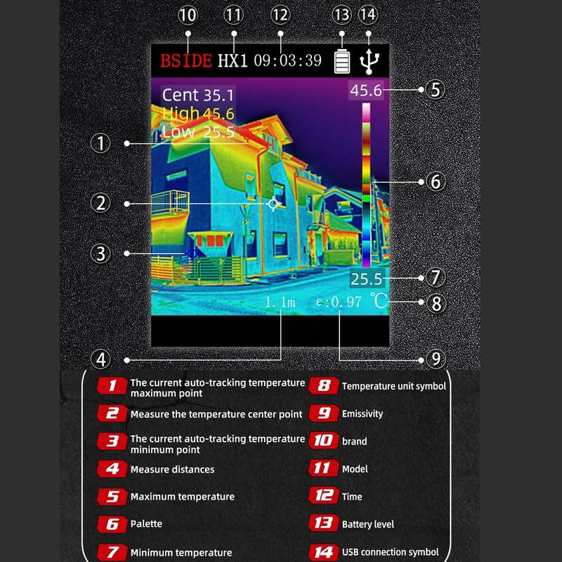 BSIDE HX1 Handheld Thermal Imaging Device Power Non-Contact Thermometer