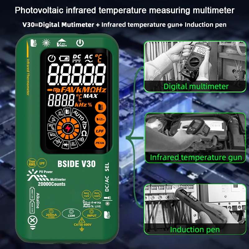 BSIDE V30 Intelligent Colorful Screen PV Multimeter Infrared Thermometer