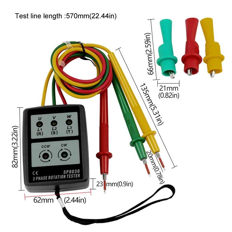 SP8030 3 Phase Alternating Current Phase Meter Phase Detector Rotation Tester Indicator Digital Phas
