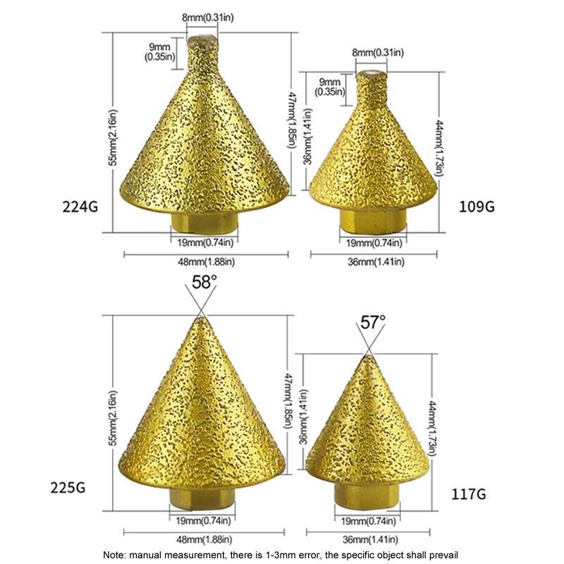 Diamond Chamfering Machine Conical Grinding Bit Tile Marble Quartz Drilling Hole Reamer Angle Grinde