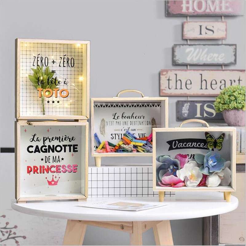 Creative Wooden Art Fresh Piggy Bank Bedroom Desktop Decoration Ornaments Sundries Storage Box, Styl