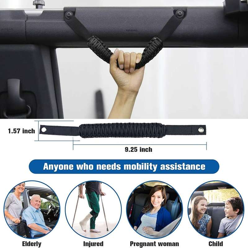 For Ford Bronco/Jeep Wrangler Roof Braided Parachute Rope Handrail(Black)