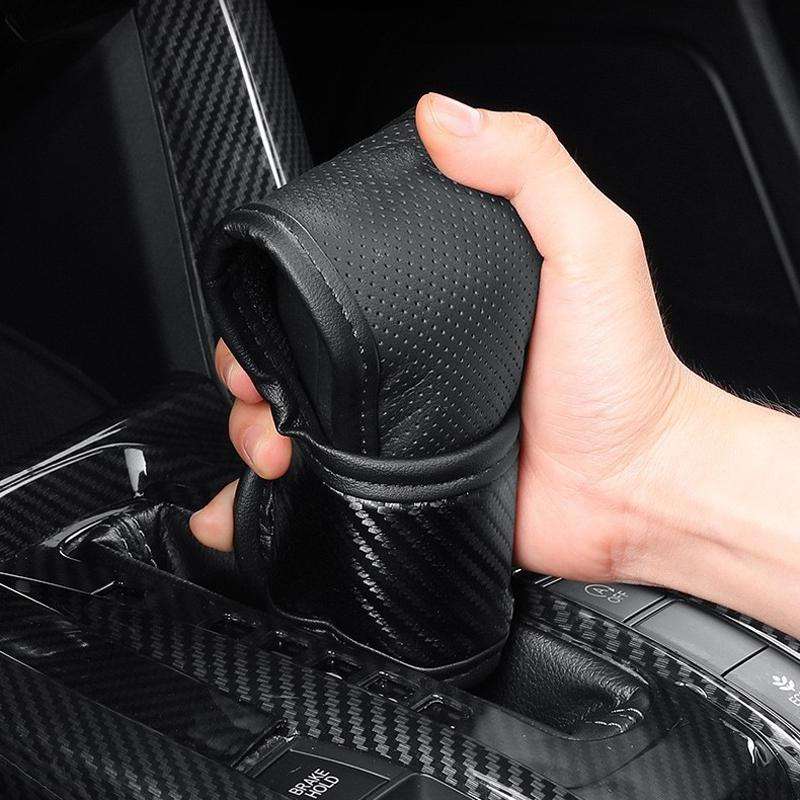 Car Automatic Universal Perforated Breathable Cowhide Side Opening Shift Cover, Style: A-Wine Red