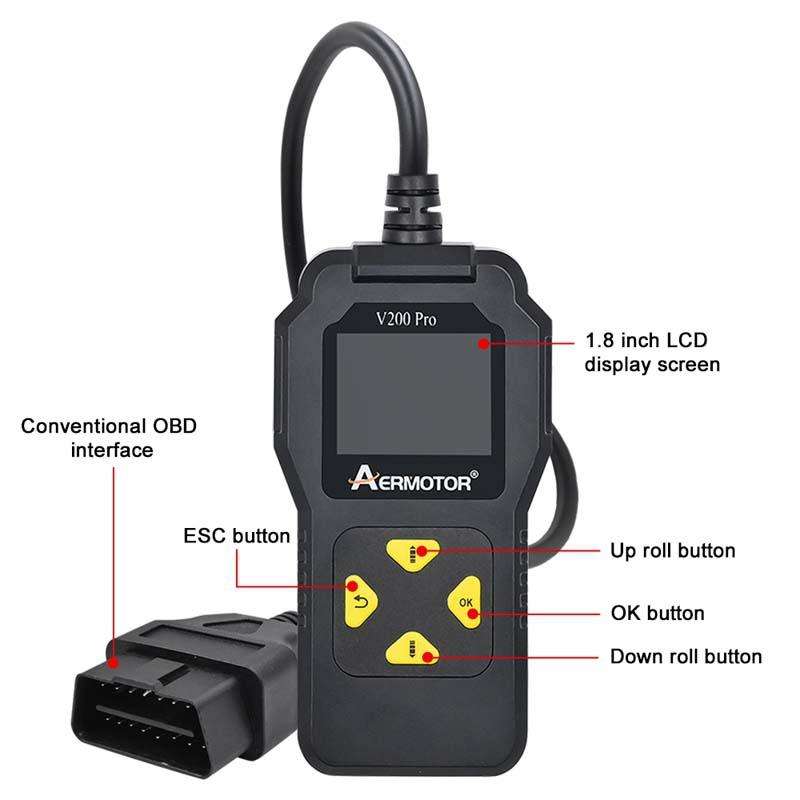 AERMOTOR V200PRO Car Troubleshooter Engine Inspection Scanner Readout Card ELM327 Battery Inspection