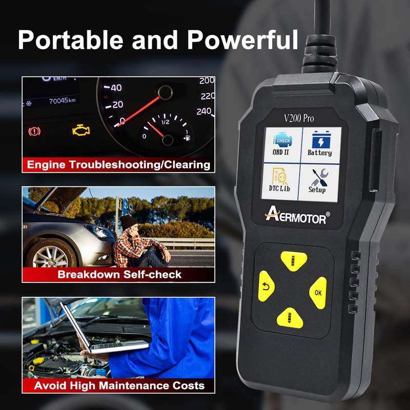 AERMOTOR V200PRO Car Troubleshooter Engine Inspection Scanner Readout Card ELM327 Battery Inspection