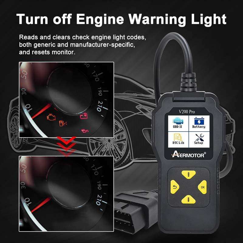 AERMOTOR V200PRO Car Troubleshooter Engine Inspection Scanner Readout Card ELM327 Battery Inspection