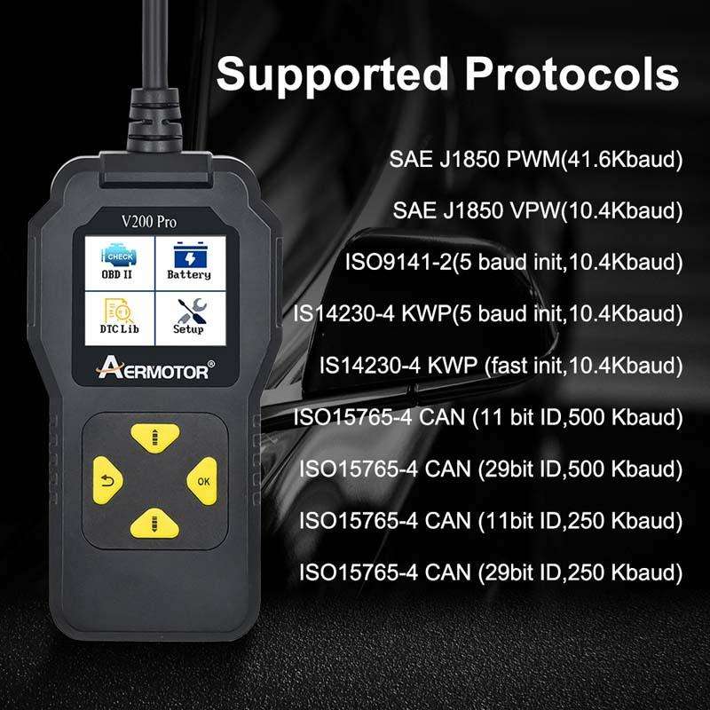 AERMOTOR V200PRO Car Troubleshooter Engine Inspection Scanner Readout Card ELM327 Battery Inspection
