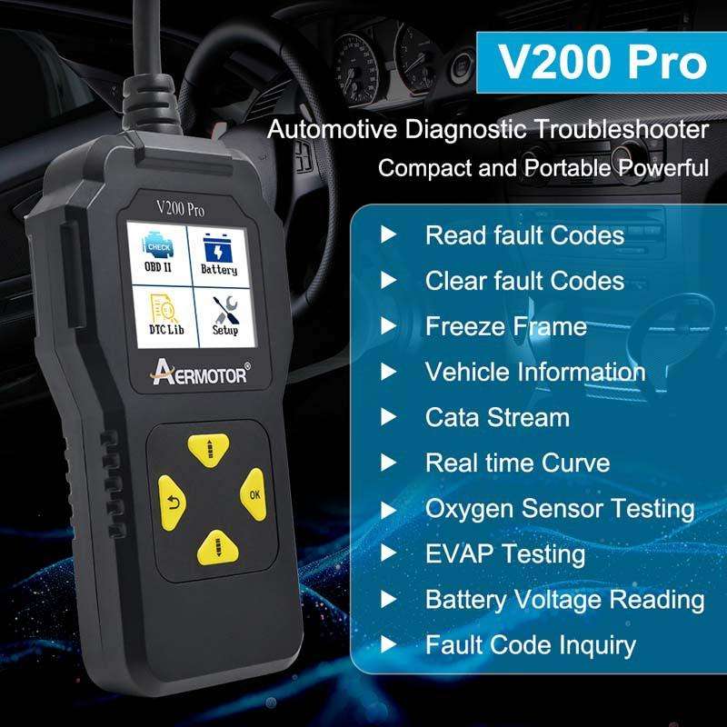 AERMOTOR V200PRO Car Troubleshooter Engine Inspection Scanner Readout Card ELM327 Battery Inspection