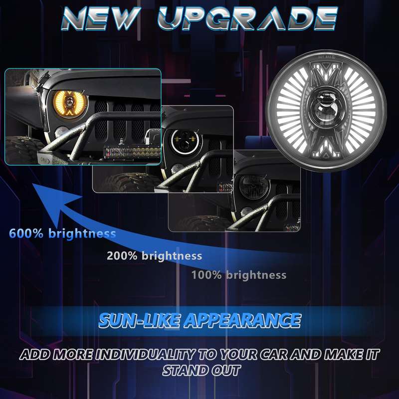 7 Inch Round Lens With Tangent Fan-Shaped Angel Eye Headlights(H4)