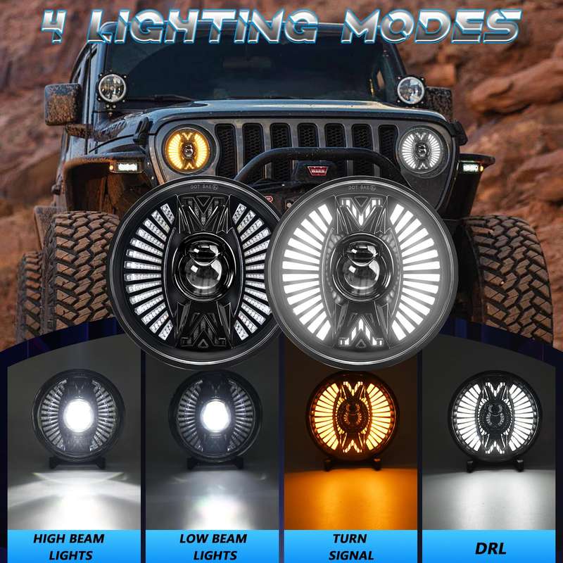 7 Inch Round Lens With Tangent Fan-Shaped Angel Eye Headlights(H4)