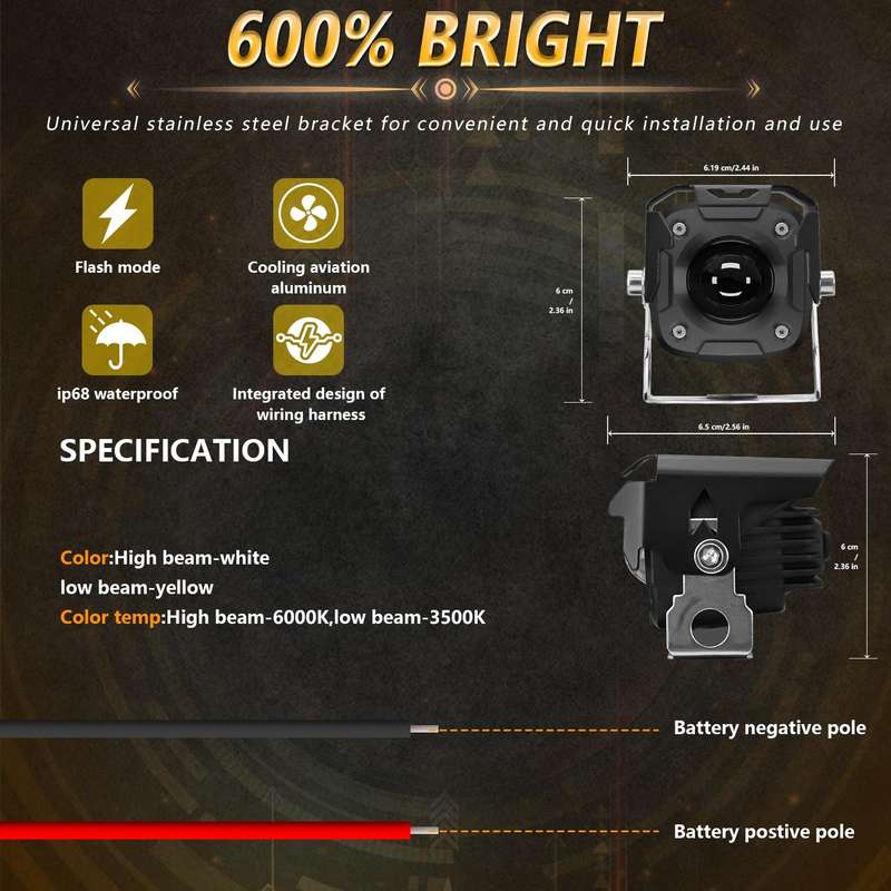 Motorcycle Spotlight Strobe 6 Modes With Control Cable Set(SK1 POR)