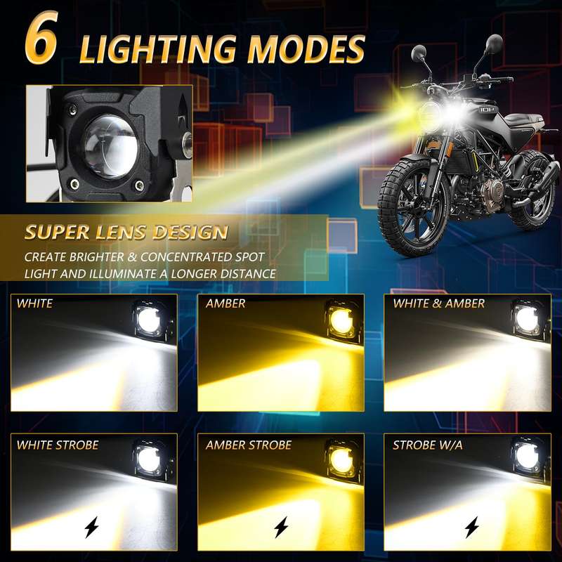 Motorcycle Spotlight Strobe 6 Modes With Control Cable Set(SK1 POR)
