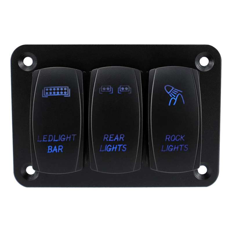 Blue Light Laser Engraved Panel Combination Switch For Car Boat, Specifications: 3-digit Panel