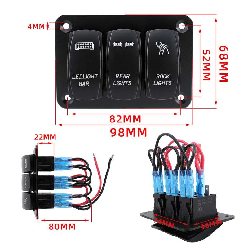 Blue Light Laser Engraved Panel Combination Switch For Car Boat, Specifications: 3-digit Panel