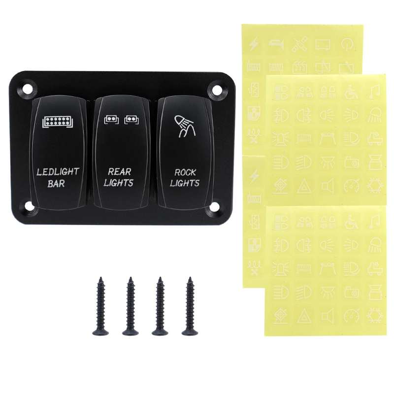 Blue Light Laser Engraved Panel Combination Switch For Car Boat, Specifications: 3-digit Panel