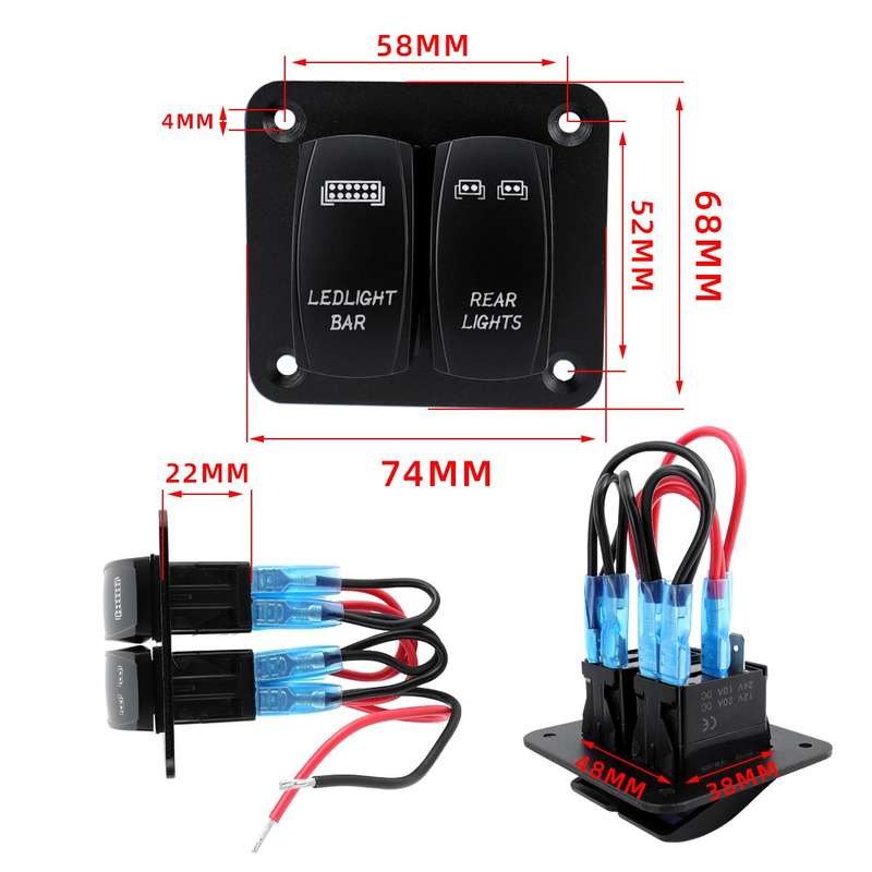 Blue Light Laser Engraved Panel Combination Switch For Car Boat, Specifications: 2-digit Panel