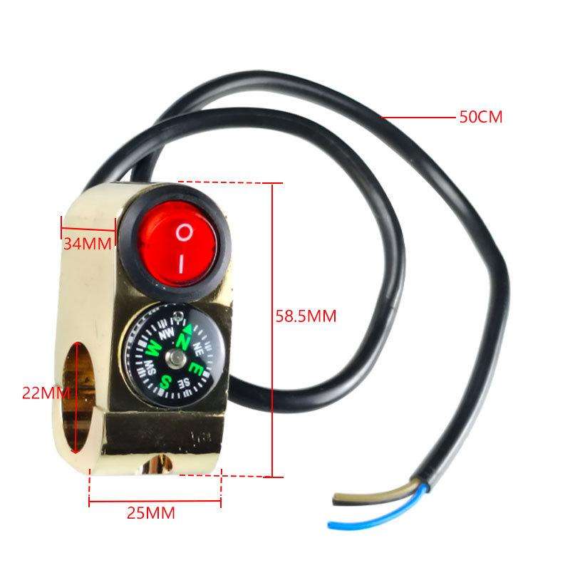 Motorbike Tap Handle Switch Compass Type Dual Flash High And Low Beam Spotlight Switch(Gold)
