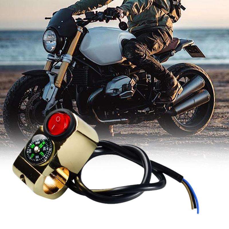 Motorbike Tap Handle Switch Compass Type Dual Flash High And Low Beam Spotlight Switch(Gold)