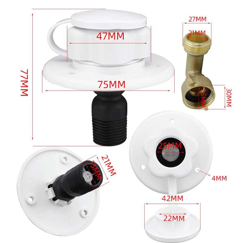 RV Ship Flange Threaded Leak-proof Water Inlet Connector Check Valve, Specifications: White 2