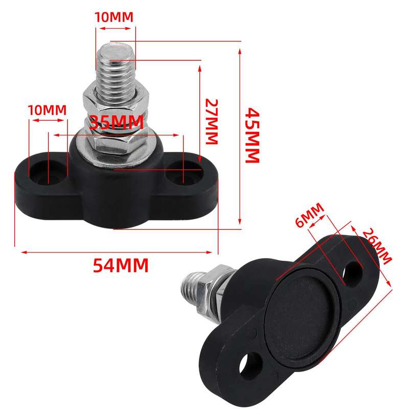 12V RV Yacht M10 Single Pole Battery Terminal, Color: Black
