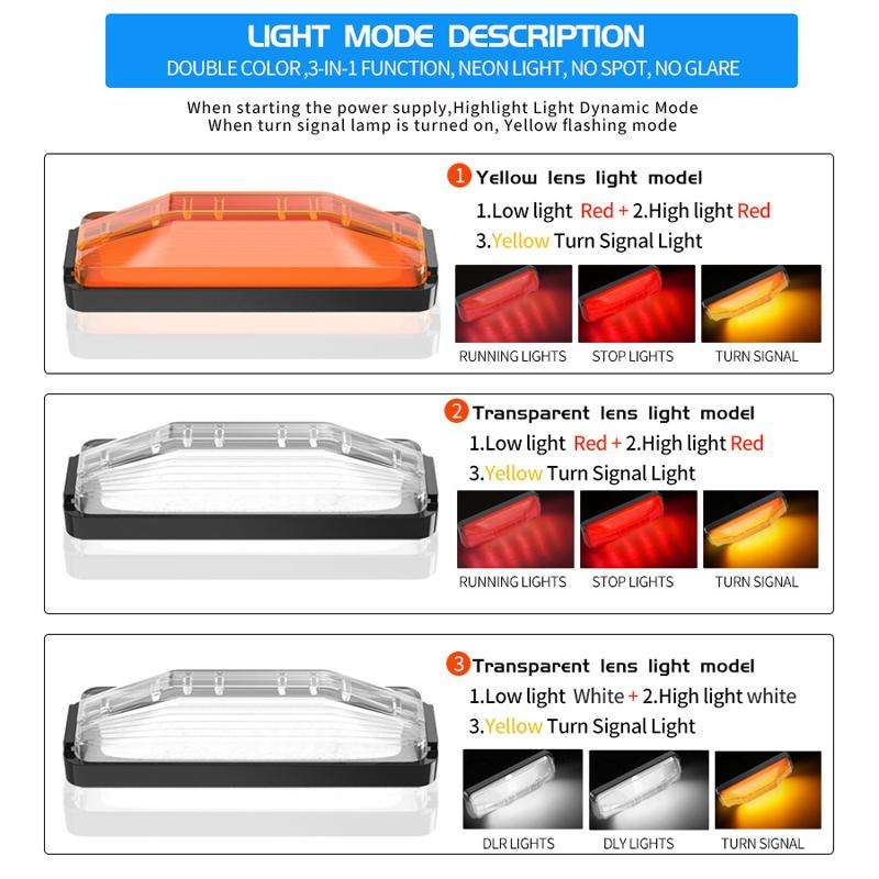 2pcs 28LED Bi-Color High Brake Tail Lights Turn Signal Lights For Sweeper / RV / Van / Truck Modific