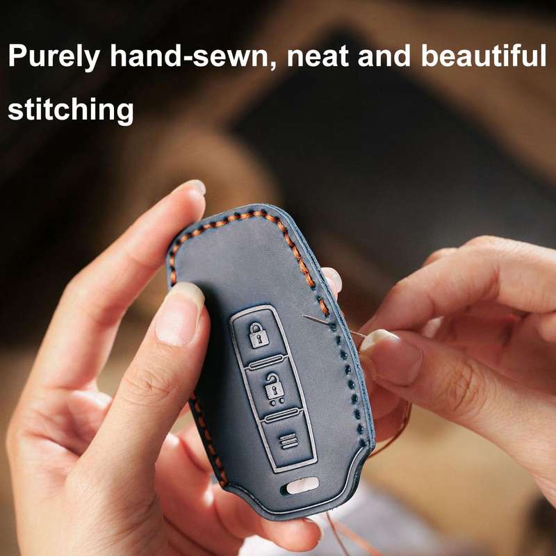 Hallmo For Peugeot Django 150 Motorcycle Natural Cowhide Key Protective Cover(Blue)