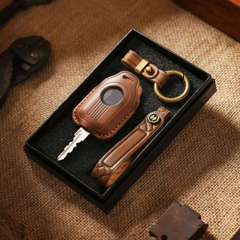 Hallmo For Peugeot Django 150 Motorcycle Natural Cowhide Key Protective Cover(Blue)