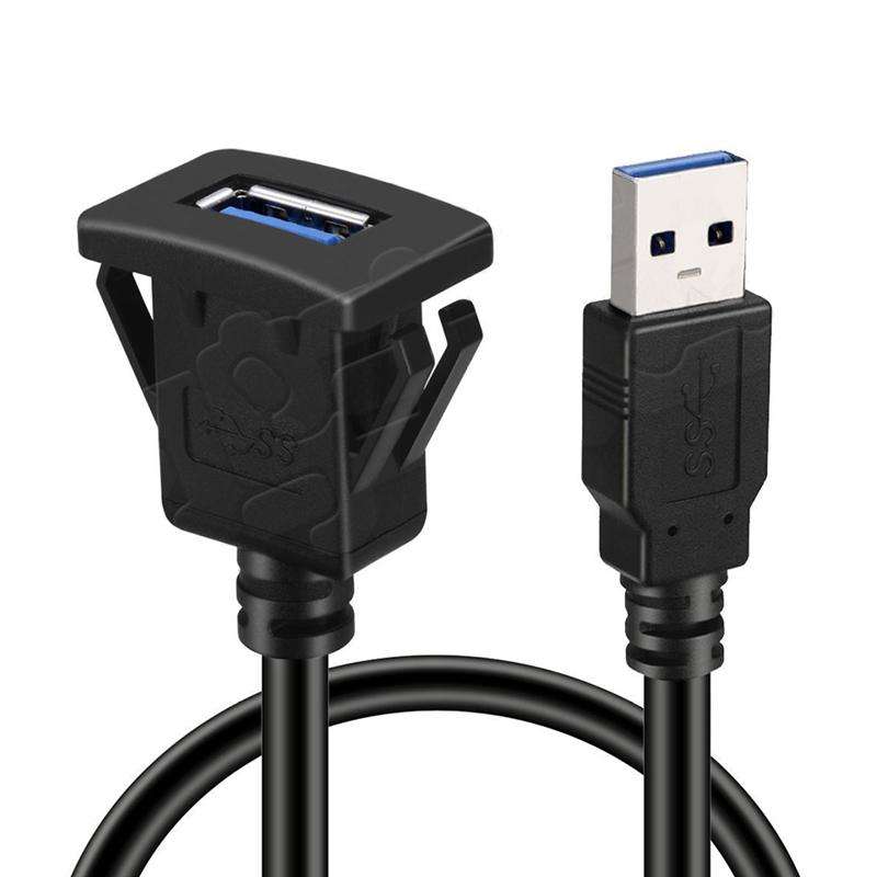 1m Square Snap-On USB3.0 Compatible 2.0 Car Boat Motorcycle Instrument Panel Extension Cable