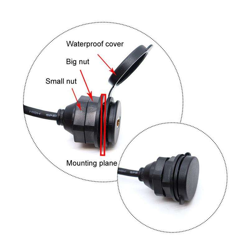 2m USB3.0+HDMI Car Waterproof Cable Motorcycle Boat Dashboard Extension Wire(Black)