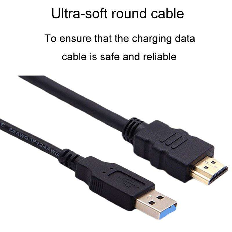 2m USB3.0+HDMI Car Waterproof Cable Motorcycle Boat Dashboard Extension Wire(Black)
