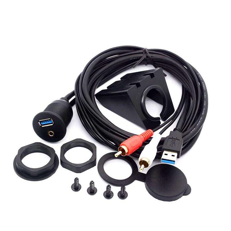 2m USB3.0+2RCA Car Waterproof Cable Motorcycle Panel Boat Instrumentation Wire