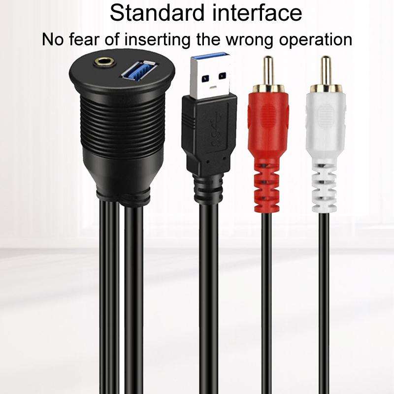 2m USB3.0+2RCA Car Waterproof Cable Motorcycle Panel Boat Instrumentation Wire