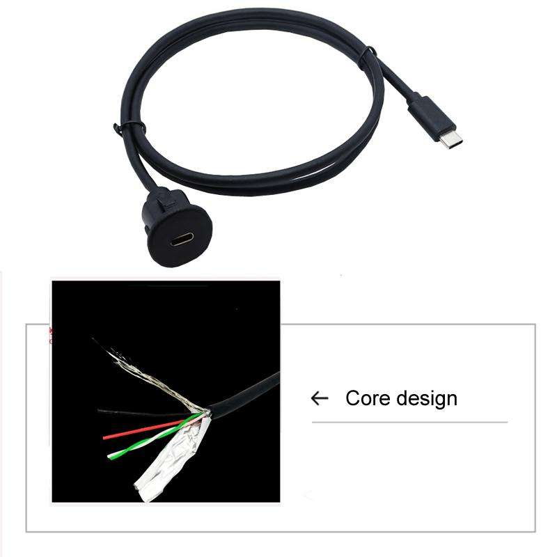 1m Type-C 3.0 Compatible 2.0 USB C Car Waterproof Cable Panel Data Extension Cord
