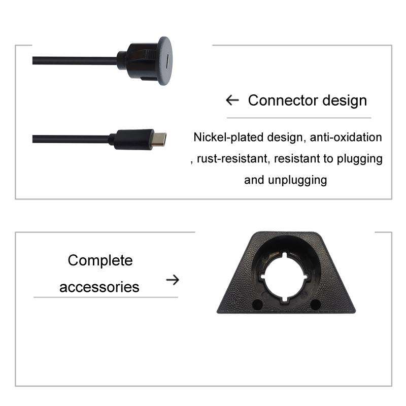 1m Type-C 3.0 Compatible 2.0 USB C Car Waterproof Cable Panel Data Extension Cord