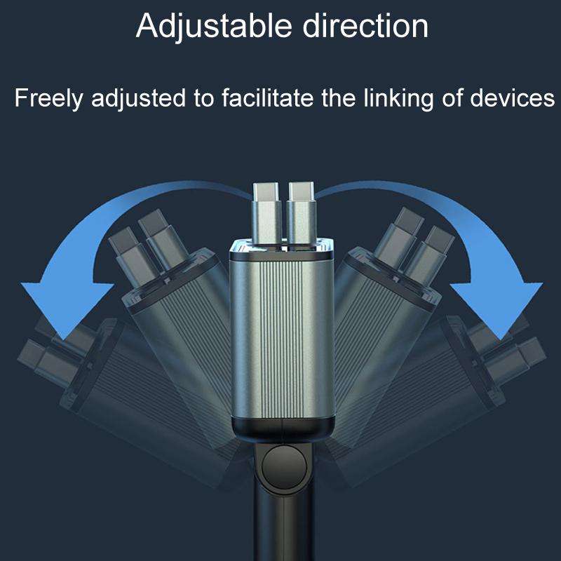 Dual Retractable Cable Auto Stowage Running Ambient Light Voltage Display Car Charger, Port: Type-C+