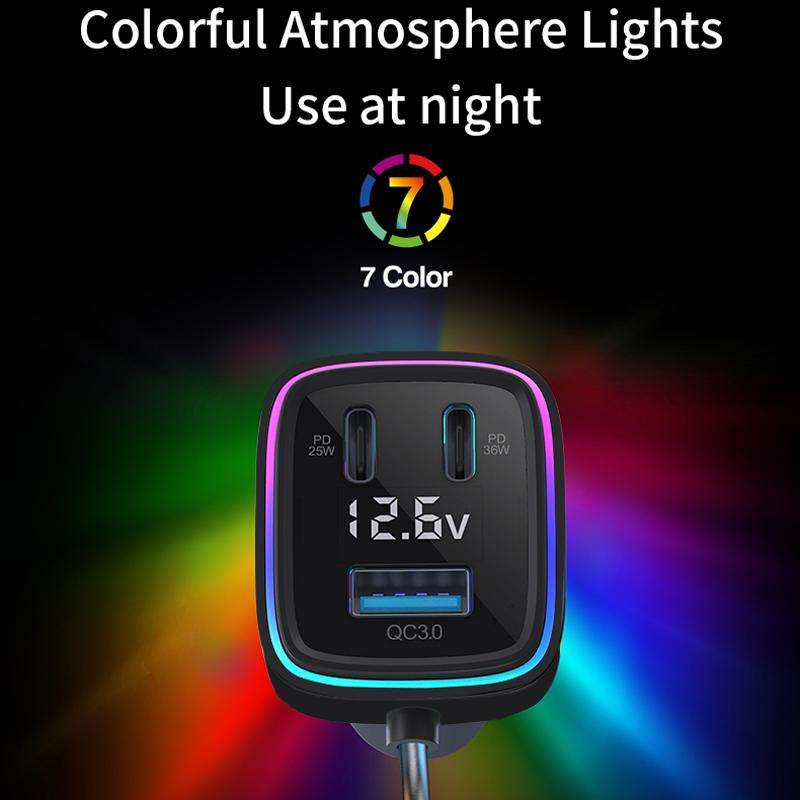 GE01 Powerful Output Colorful Ambient Lights Car Quick Charger