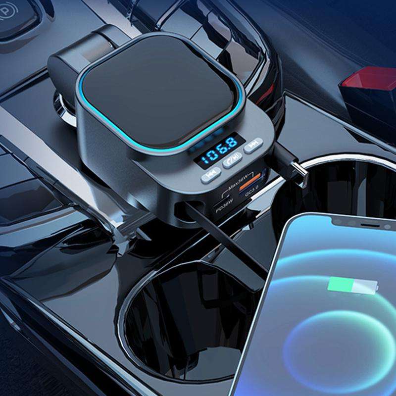 BC97 Dual Retractable Cable Car Charger Automobile Bluetooth MP3 Player