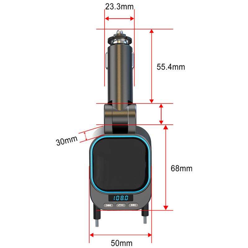 BC97 Dual Retractable Cable Car Charger Automobile Bluetooth MP3 Player