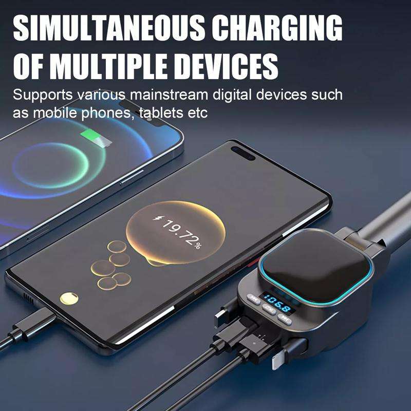 BC97 Dual Retractable Cable Car Charger Automobile Bluetooth MP3 Player