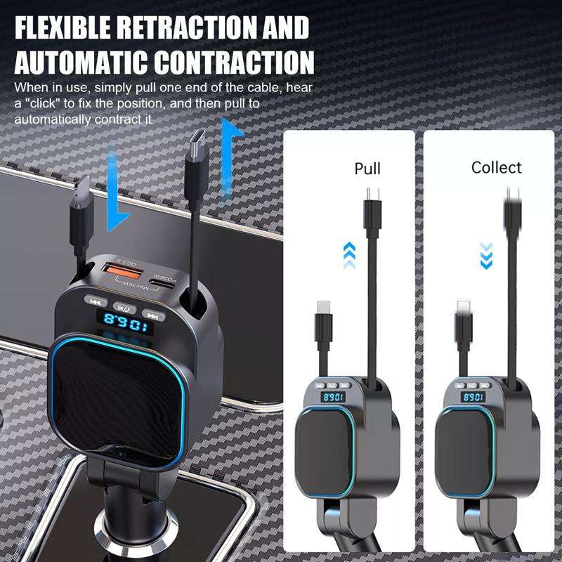 BC97 Dual Retractable Cable Car Charger Automobile Bluetooth MP3 Player