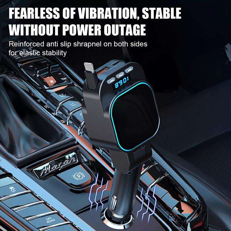 BC97 Dual Retractable Cable Car Charger Automobile Bluetooth MP3 Player