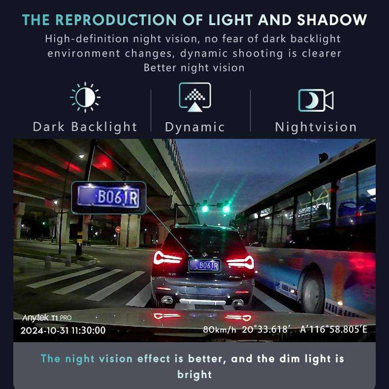 Anytek T1 PRO 3.2 Inch 2K HD Night Vision Car Recorder Hidden Car Camera Front And Rear Dual Recordi