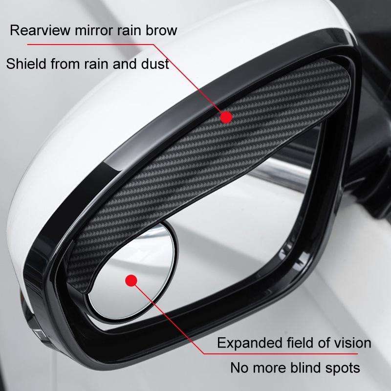 2pcs / Set Car Mirror Reversing Shield Rain Brow 2 In 1 Carbon Fiber Reflective Auxiliary Mirror Cov