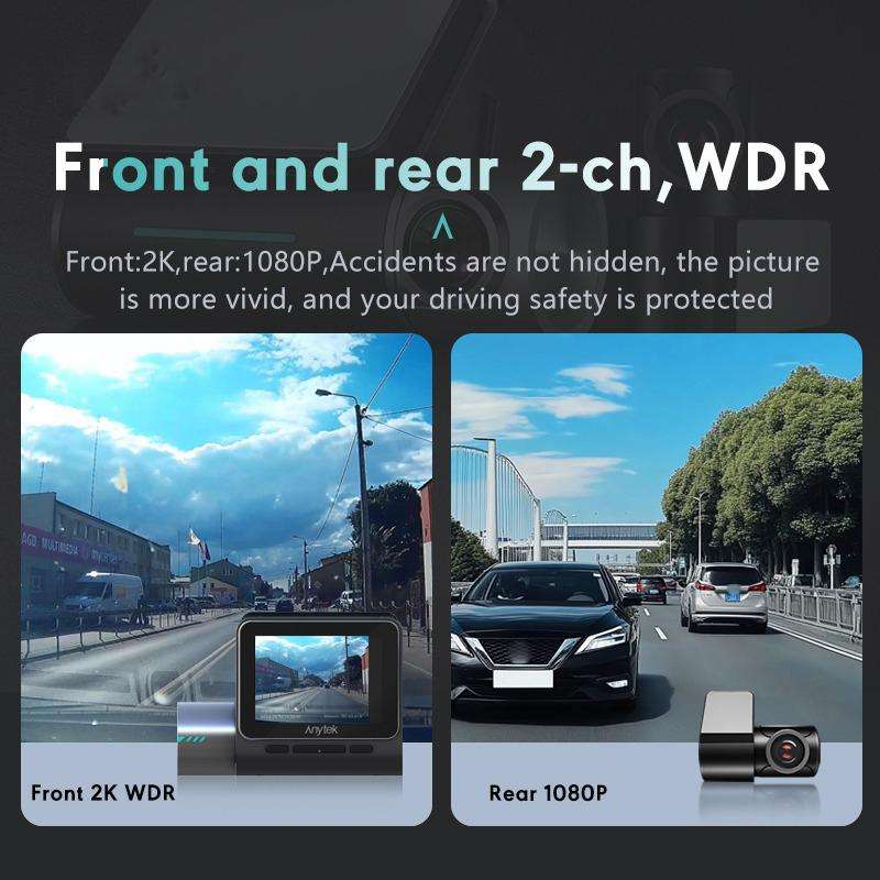 Anytek T3 PRO 2 inch 2K HD Night Vision Car Recorder Hidden Car Camera Front & Rear Dual Recording(B