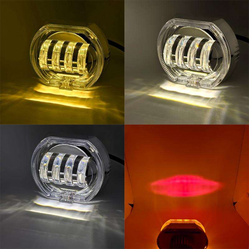 Motorcycle Electric Vehicle General Modification LED Headlight 4 Beads Double Lens Lamps, Style: Ice