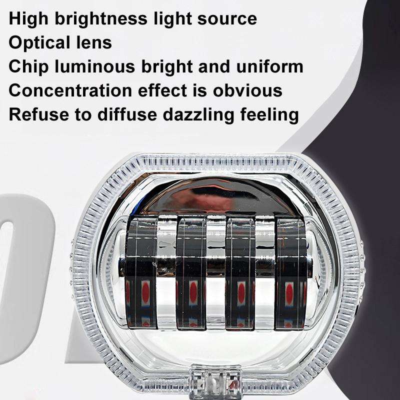 Motorcycle Electric Vehicle General Modification LED Headlight 4 Beads Double Lens Lamps, Style: Ice