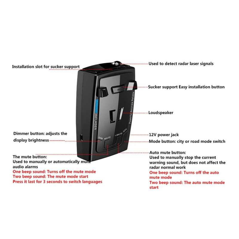 RAD2000 Car Lidar Speed Detector Car Electronic Dog, Support English/Russian