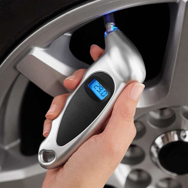 Car High-Precision Detection Digital Display Tire Pressure Gauge(Silver Black)